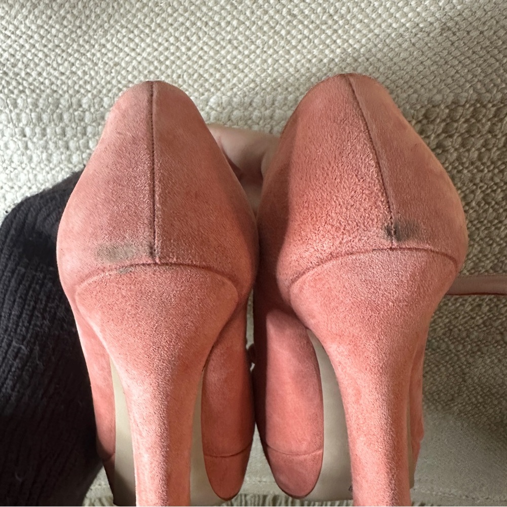 MIU MIU camelia pink suede leather Camoscio peep toe heels 38.5 Barbie - Picture 8 of 14